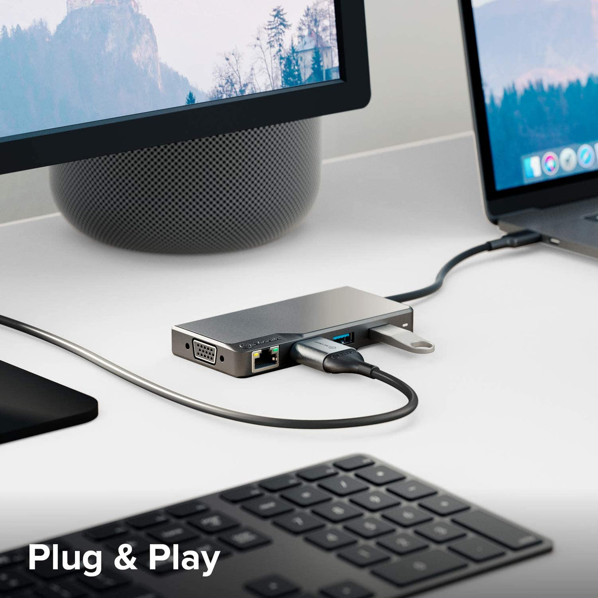 ALOGIC USB-C Fusion Max Hub, 6-in-1 Type C Adapter, 4K HDMI, VGA, USB A 3.1 with 100W Power Delivery, USB A 3.1, Gigabit Ethernet, Compatible with MacBook Pro/Air and iPad Pro/Air - Dealtargets.com