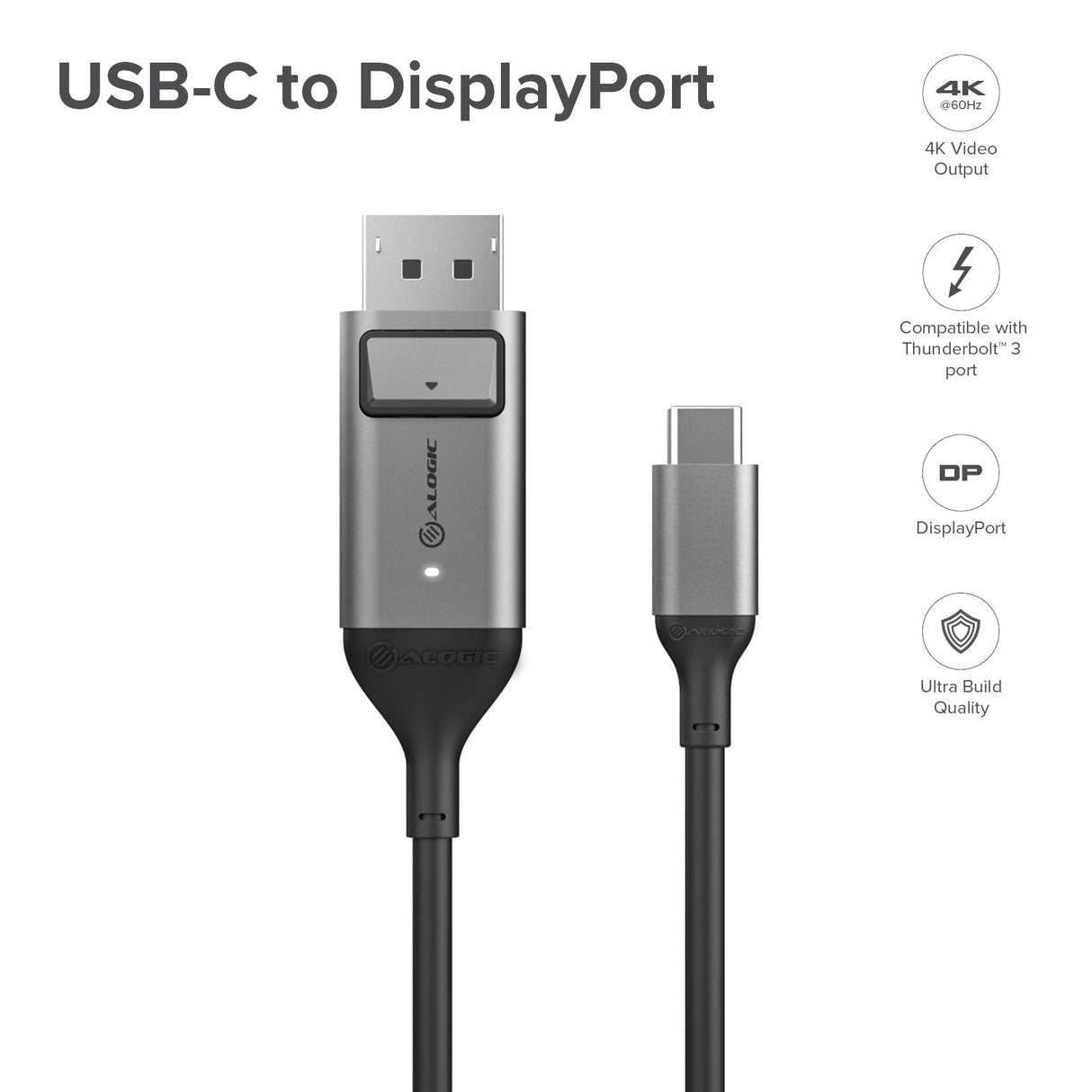 ALOGIC USB C to DisplayPort for Home Office, Type C to DisplayPort Cable, Supports 4K 60Hz, (Thunderbolt 3 Compatible), MacBook Pro, MacBook Air/iPad Pro, XPS and More (1m/3.3ft, Regular) 1m/3.3ft Regular - Dealtargets.com