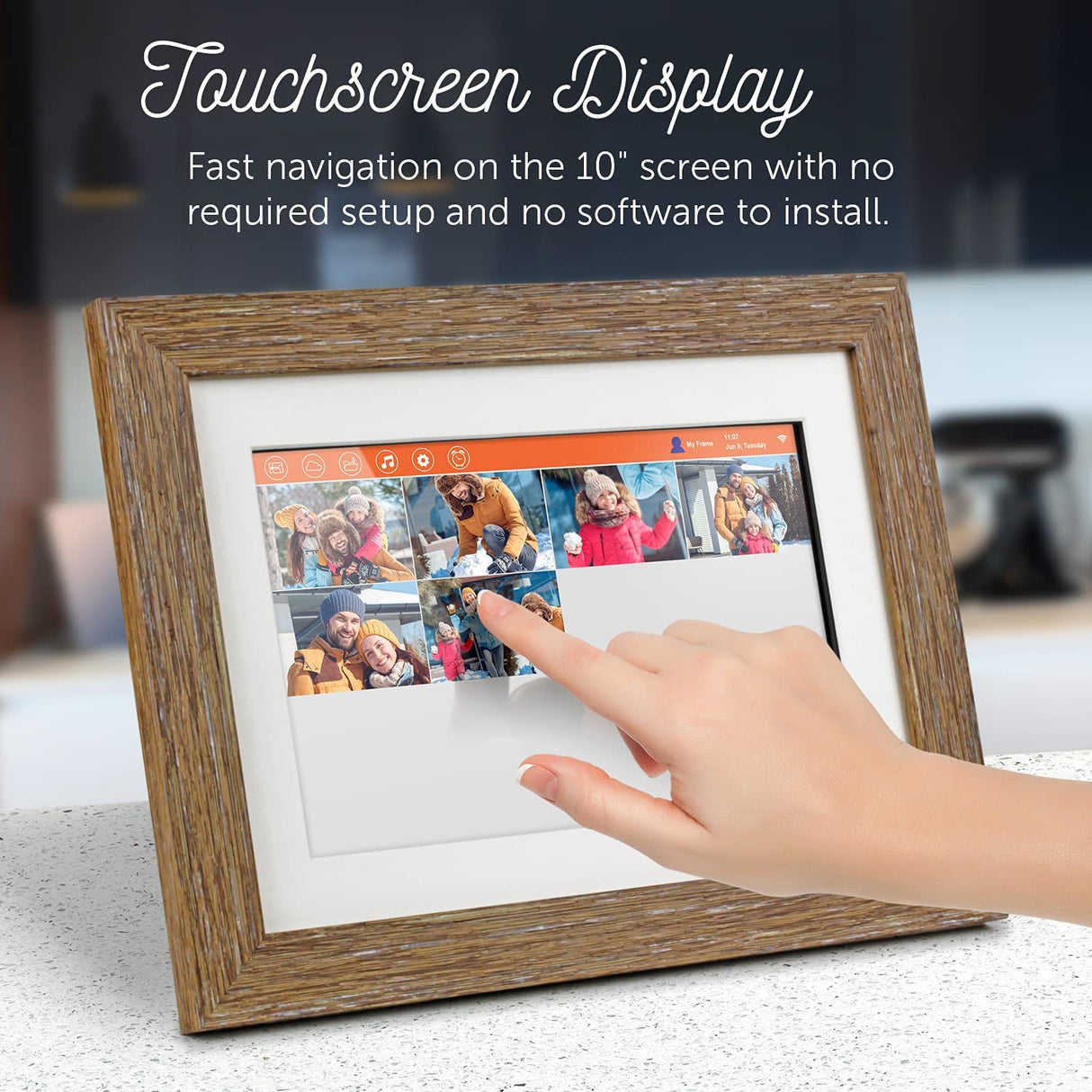 Aluratek 10" WiFi Distressed Wood Digital Photo Frame with Touchscreen and 16GB Built-in Memory, USB/SD/SDHC Supported, Built-in Clock &amp; Calendar 10" Distressed Wood Wifi - Dealtargets.com