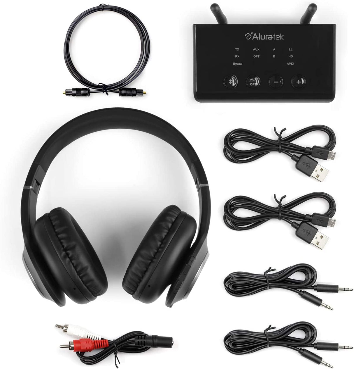 Aluratek Bluetooth Wireless TV Streaming Kit with Bluetooth 5, Long Range Up to 100', No Delay aptX, Optical, Aux, RCA, Includes Headphone and Transmitter/Receiver Adapter, PC, Laptop, Mac (ABCTVKIT), Black - Dealtargets.com