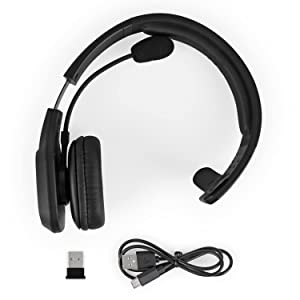 Aluratek Wireless Bluetooth 5.0 Headset with Noise Cancelling Boom Mic, for Car, Truck Driver, Business, School, Home Office, Cell Phones, PC &amp; MAC, 34Hrs Talk Time (ABHM100F), Black - Dealtargets.com